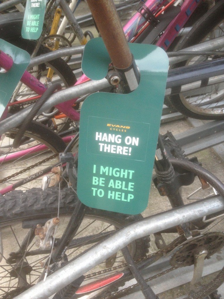 A photo of the Evans Cycles promotion tag