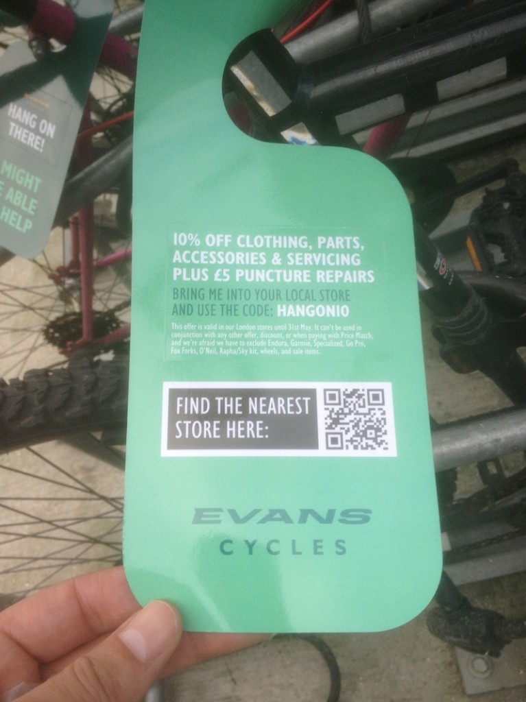 A photo of the Evans Cycles promotion tag