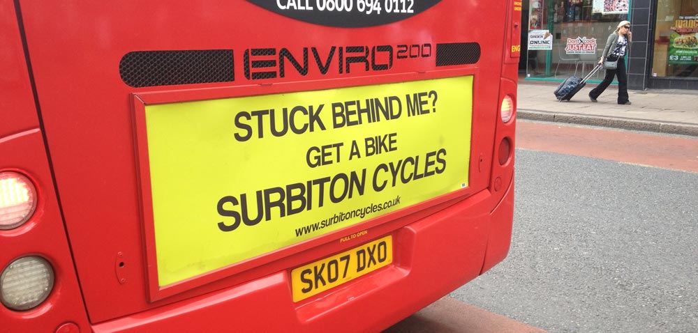 A photo of the Surbiton Cycles bus advert – Tribus Creative – Ad campaign analysis