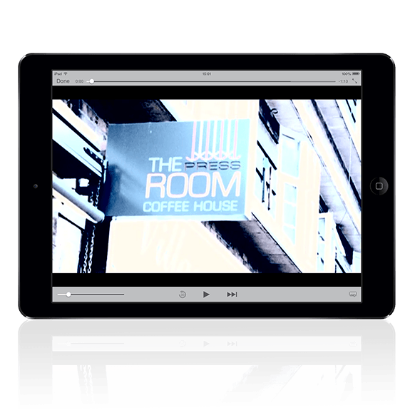 An iPad showing a video for the Press Room coffee house | Tribus Creative - content creation for small businesses