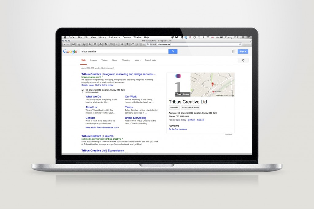 An image of a search engine results page on a laptop screen – Tribus Creative, web design for SMEs