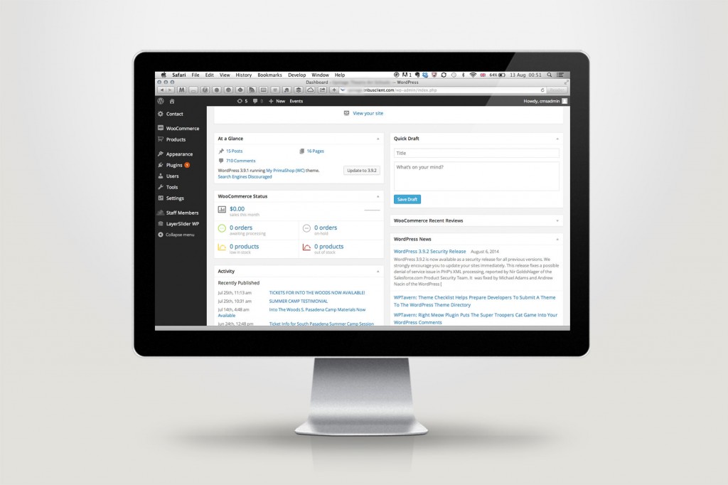 An image of a website content management system dashboard on an iMac screen – Tribus Creative, web design for business